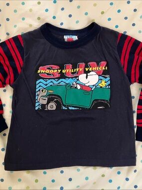 Snoopy Utility Vehicle SUV Long-Sleeve Kids Shirt - Navy & Red